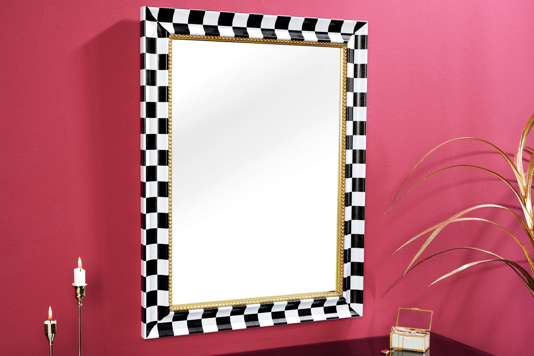Wandspiegel Chess 80cm Schwarz Weiss Gold