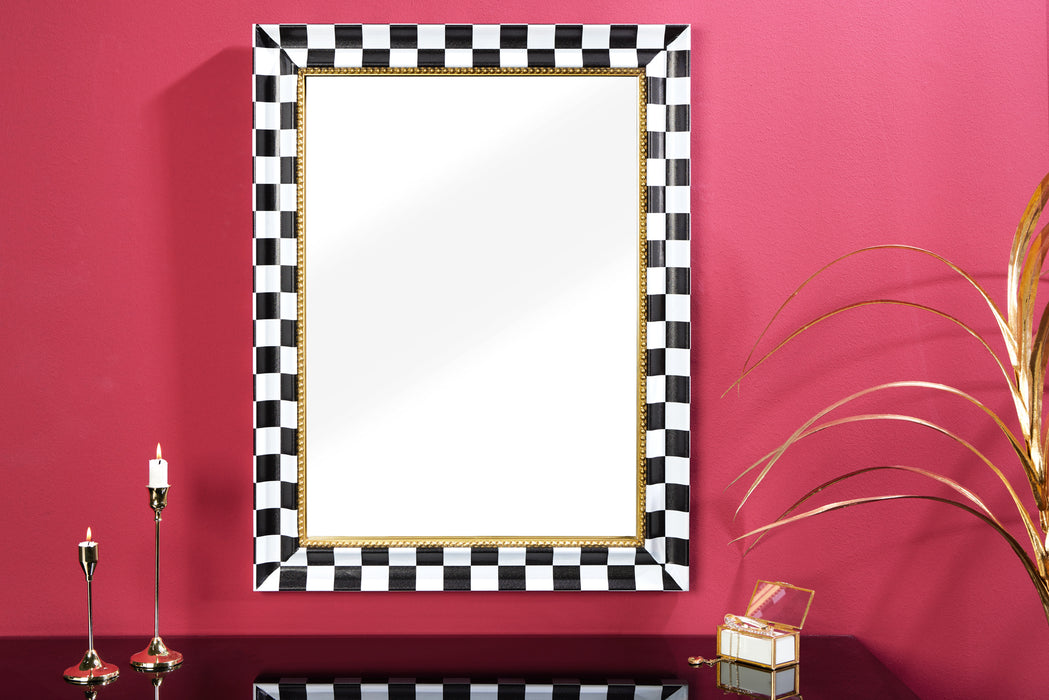 Wandspiegel Chess 80cm Schwarz Weiss Gold