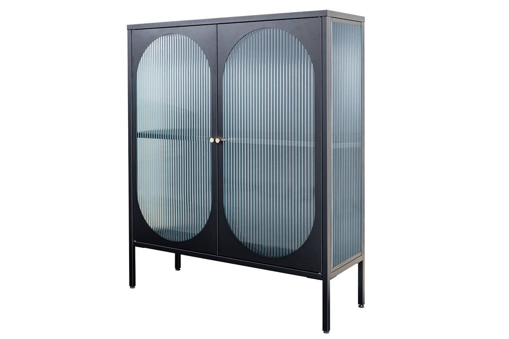 Vitrine New York 110cm Riffelglas schwarz