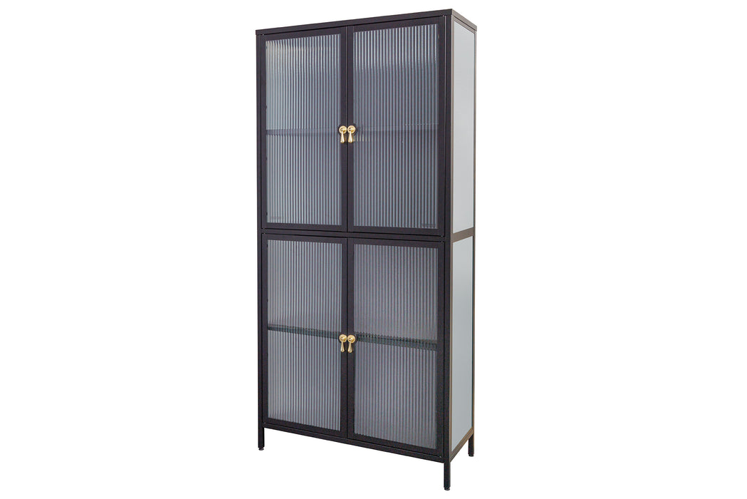 Vitrine Davos 180cm Riffelglas schwarz