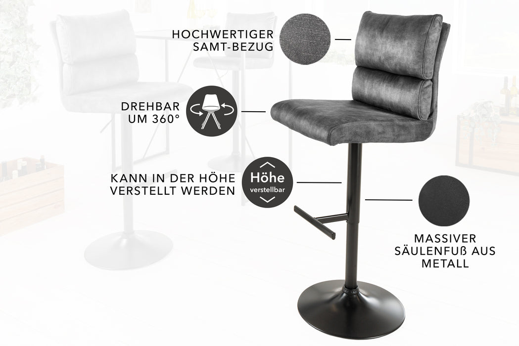 Barhocker Ease dunkelgrau Samt