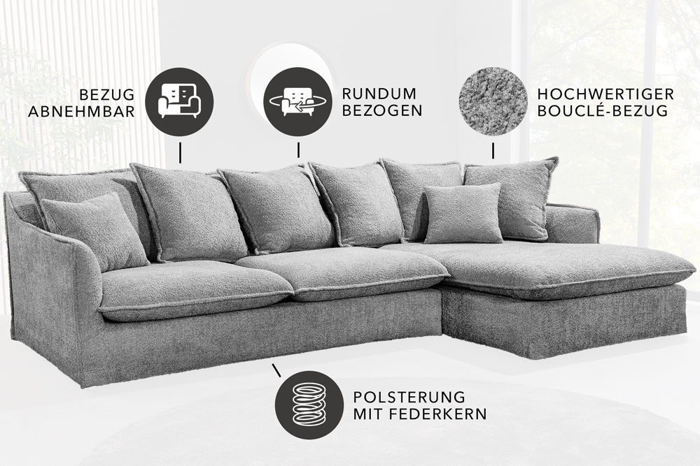Eck-Sofa Clouds 255cm Teddy grau