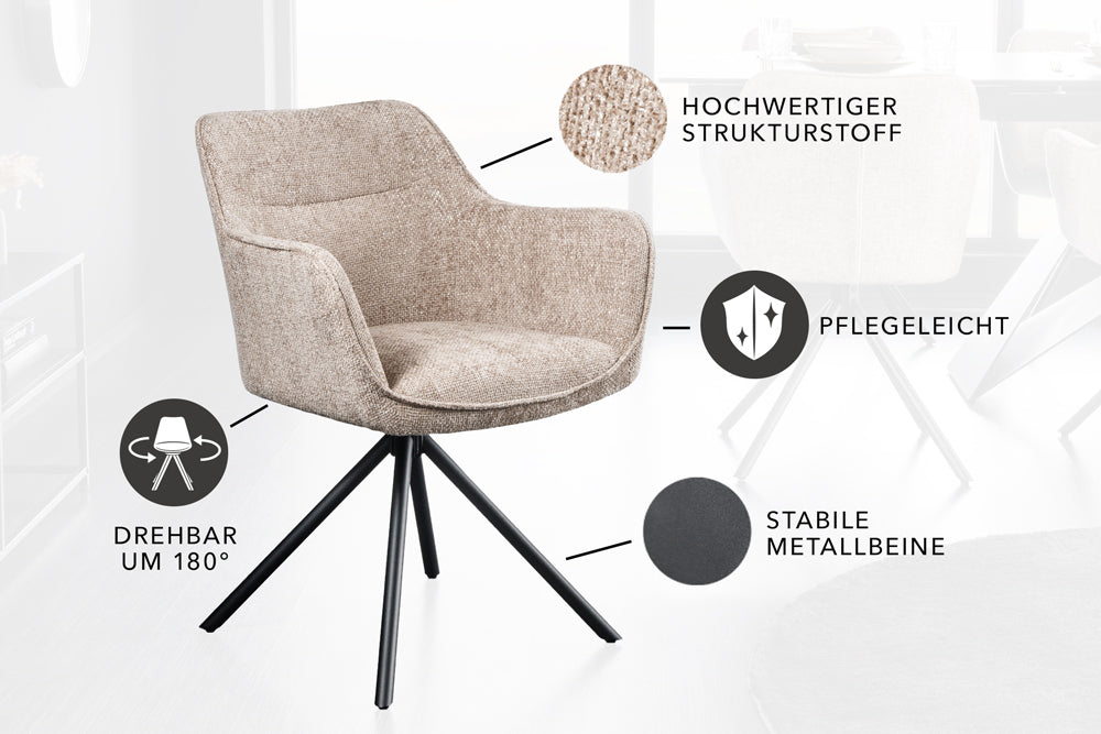 Design Stuhl Florence champagner beige drehbar
