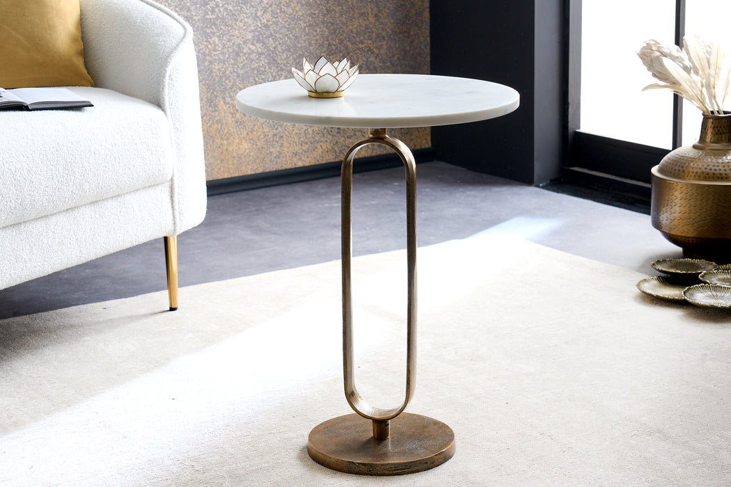 Beistelltisch Eleganz 60cm gold Marmor weiss
