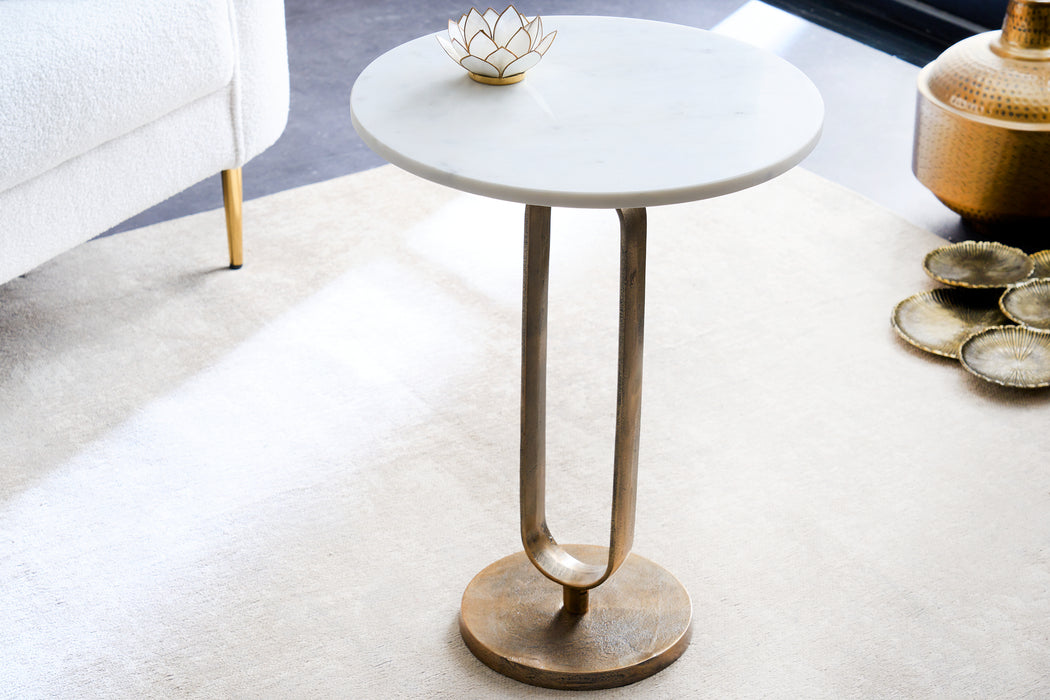 Beistelltisch Eleganz 60cm gold Marmor weiss