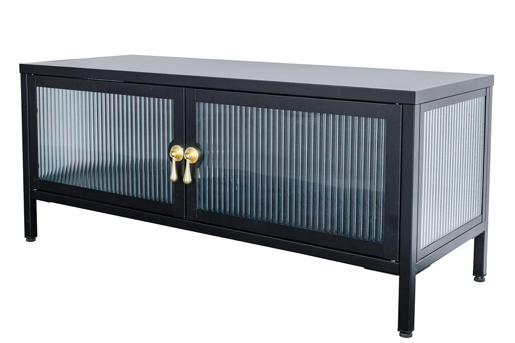 Vitrine Davos 90cm Riffelglas schwarz