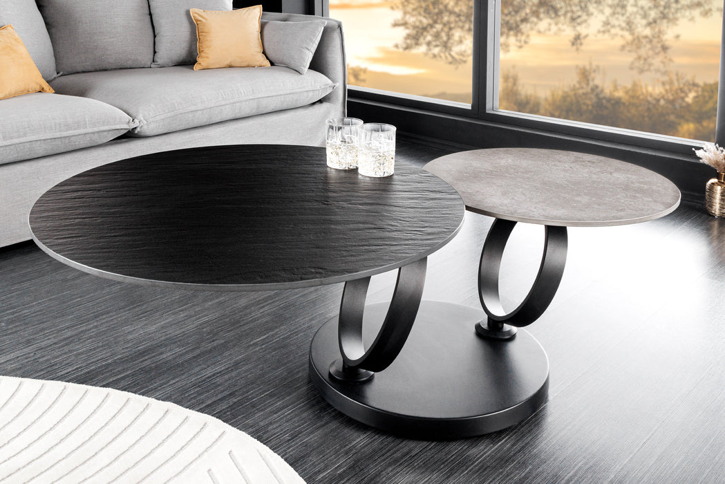 Couchtisch Spiral Circles Keramik grau drehbar