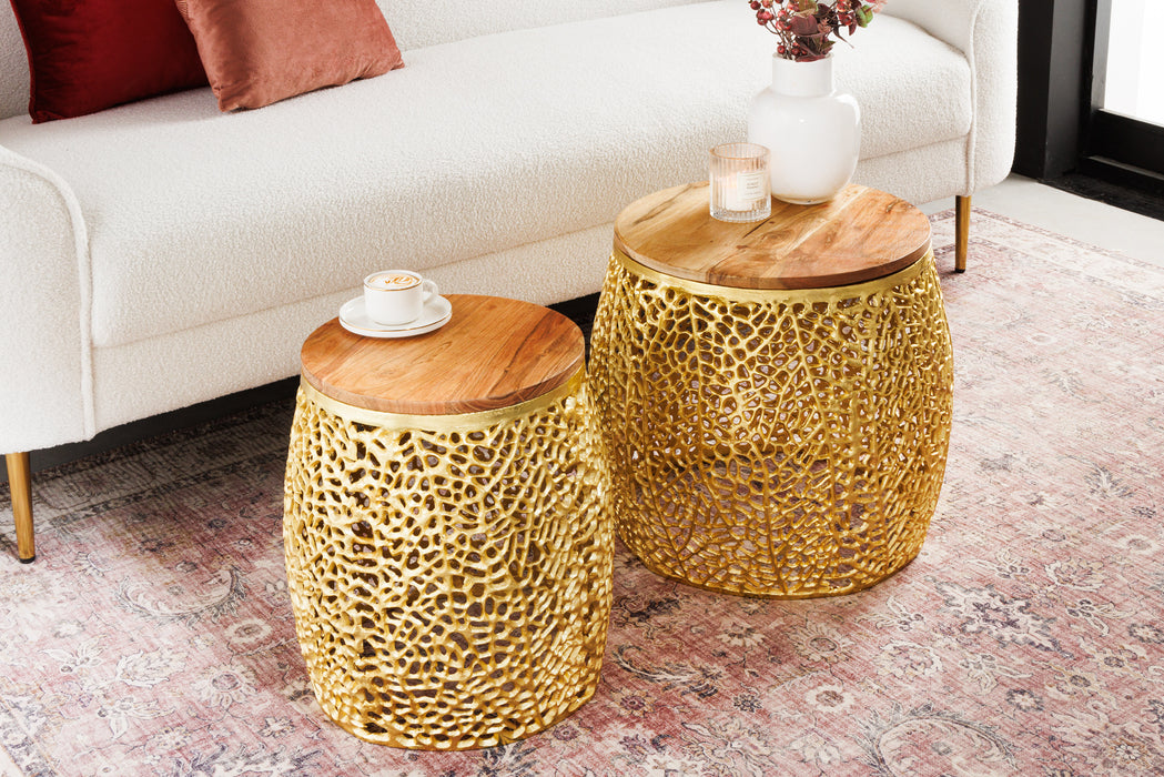 Couchtisch Petal 2er Set 40cm gold Akazie