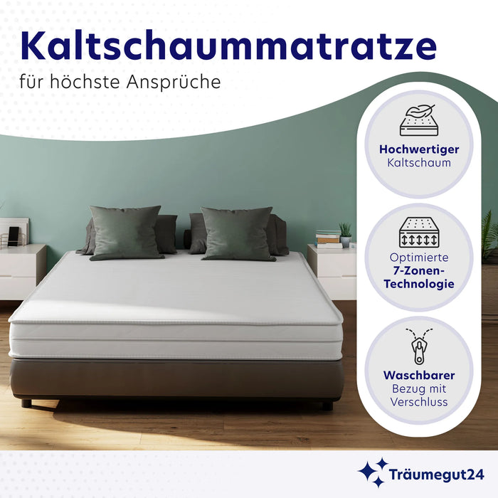 Ergonomische 7-Zonen Kaltschaummatratze, 16 cm, 140 x 200 cm, H4 Haertegrad, Traeumegut24 (4)