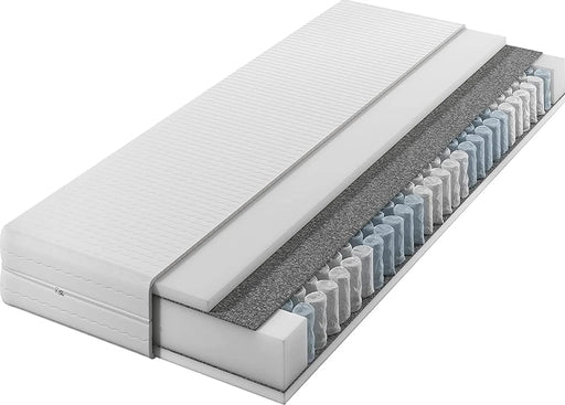 Matratze 70 x 200 cm, 24 cm Hoehe, zweiseitig H3 und H5, 2x Kokos, 7 Zonen, Taschenfederkern, versteppter Bezug