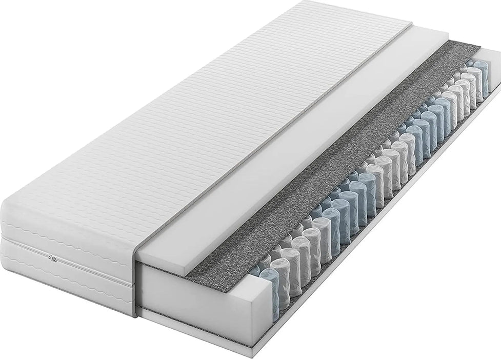 Matratze 70 x 200 cm, 24 cm Hoehe, zweiseitig H3 und H5, 2x Kokos, 7 Zonen, Taschenfederkern, versteppter Bezug