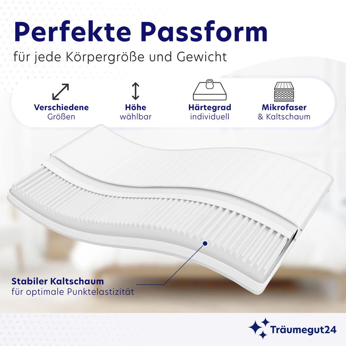 Ergonomische 7-Zonen Kaltschaummatratze, 16 cm, 140 x 200 cm, H4 Haertegrad, Traeumegut24 (2)