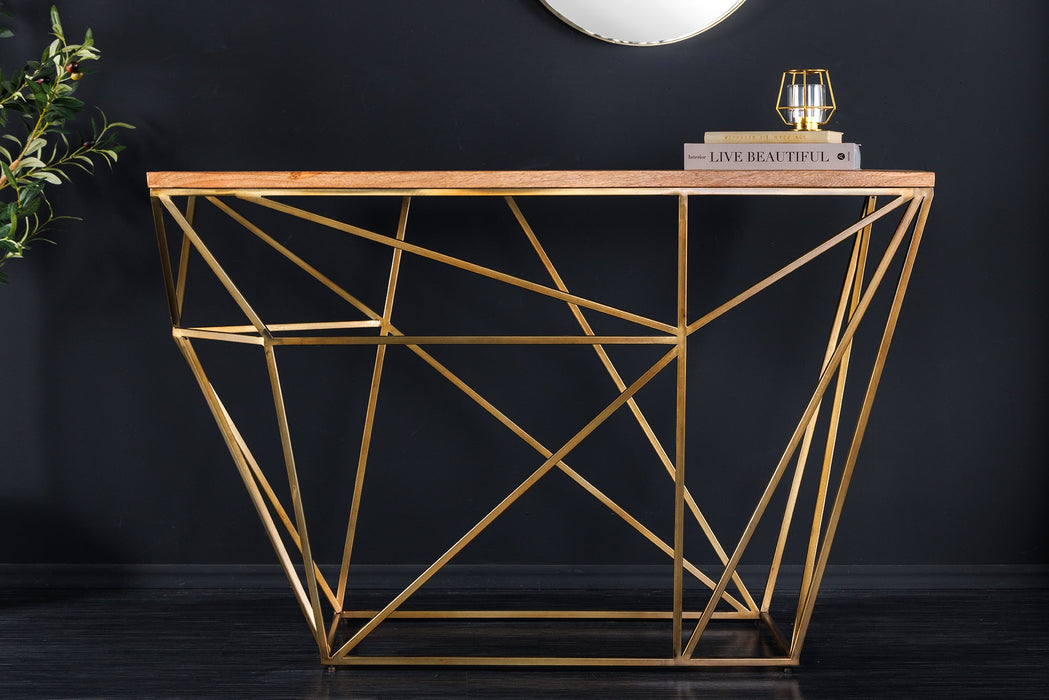 Console Diamant 120cm Eisen in Messingoptik Platte Mangoholz