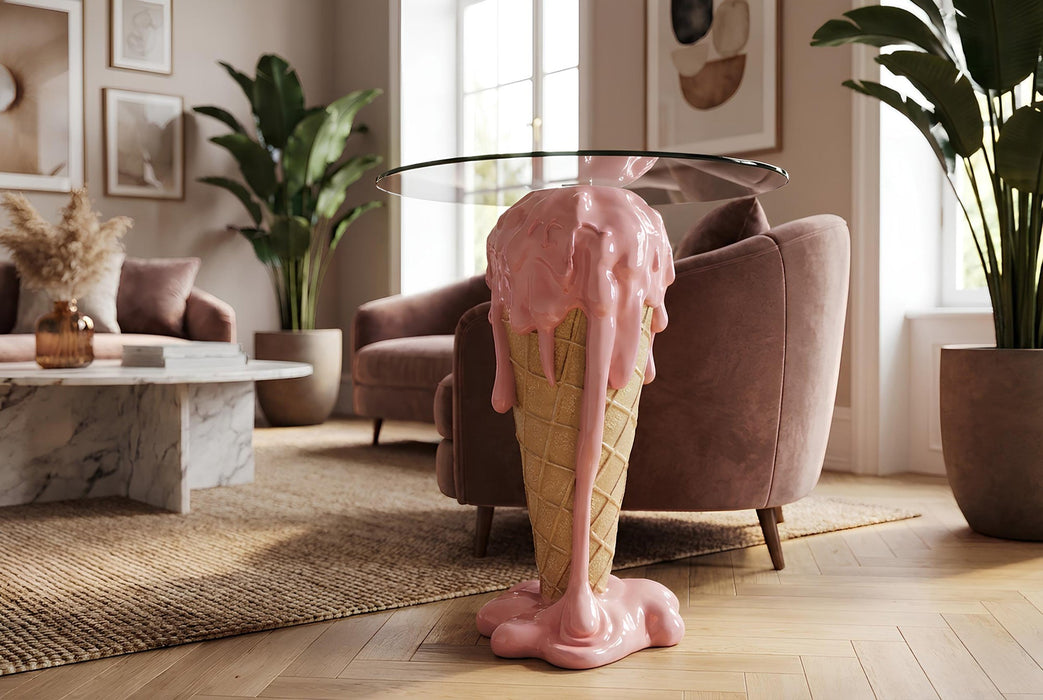 Bistro-Bartisch Eis Creme 75cm mit gehärtetem Glas rosa beige - Bild 2