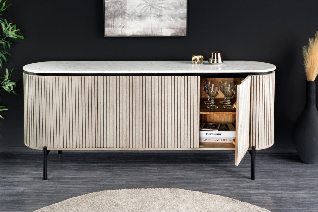 Sideboard Chicago 170cm Marmorplatte weiß Mangoholz grau