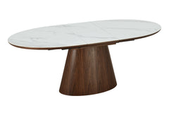 Esstisch Saloon 160-200cm ausziehbar dunkles Walnussholz Holzoptik weiße Keramikmarmorplatte