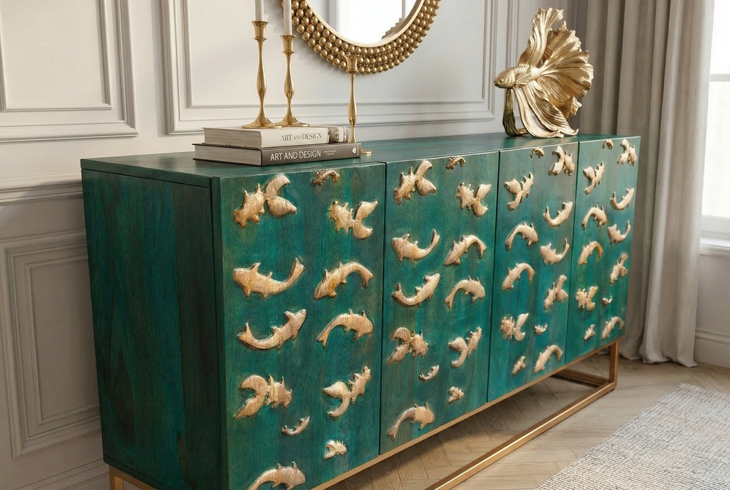 Sideboard GOLDEN Lagune 180cm 3D Mango Holz türkis Metall gold - Bild 6