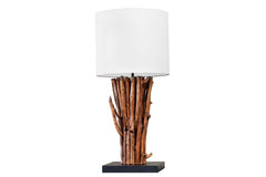 Tischleuchte Euphorie I 60cm Longanholz weiss Baumwolle