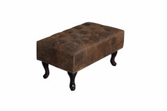 Fusshocker Chesterfield braun Antik Look Knopfsteppung