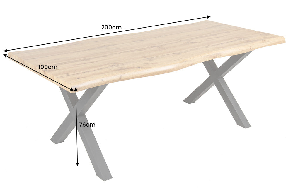 Esstisch Untamed 200cm Tischplatte 50mm X-Beine Wildeiche Optik Natur