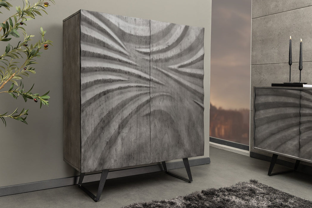 Highboard Tropical 120cm grau Akazienholz 3D-Design