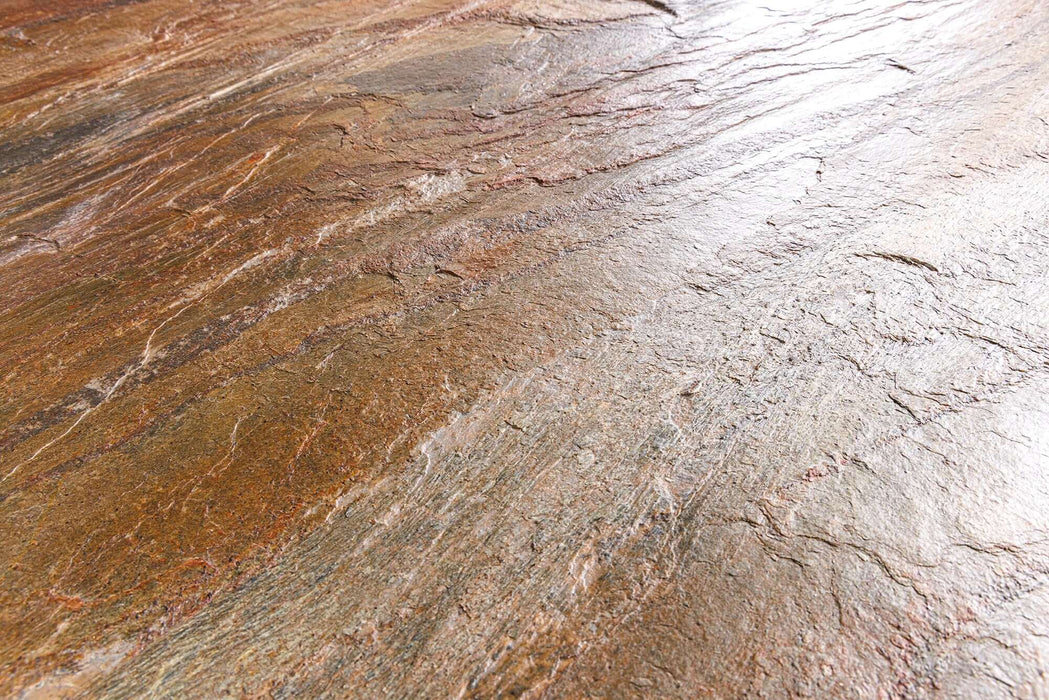 Esstisch Alpenschnee 240cm oval Naturstein-Optik rot und grün
