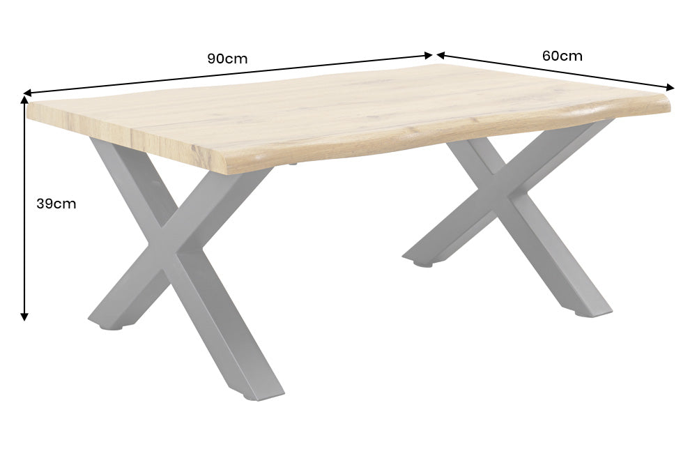 Couchtisch Untamed 90cm Tischplatte 30mm X-Beine Wildeiche Optik natur