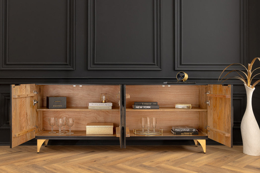 Sideboard Sertig Tal 177cm Mango schwarz gold