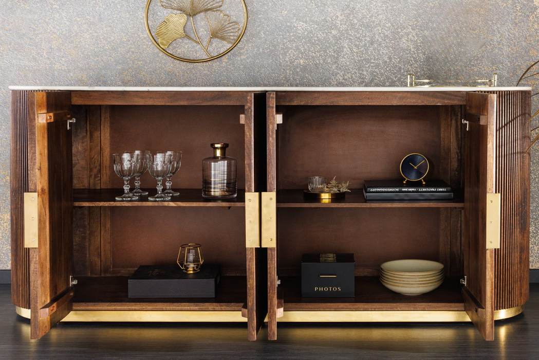 Sideboard Säntis 180cm Mango Marmor weiß