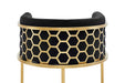 Barhocker Eleganz Samt schwarz goldenes Edelstahlgestell Detail