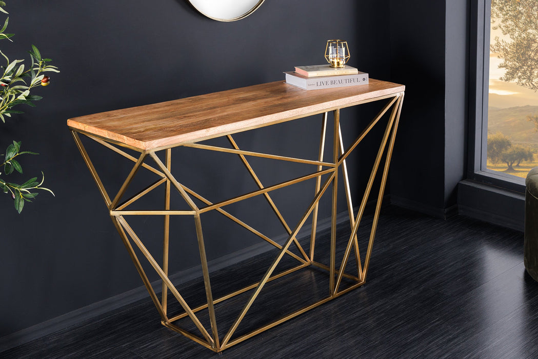 Console Diamant 120cm Eisen in Messingoptik Platte Mangoholz