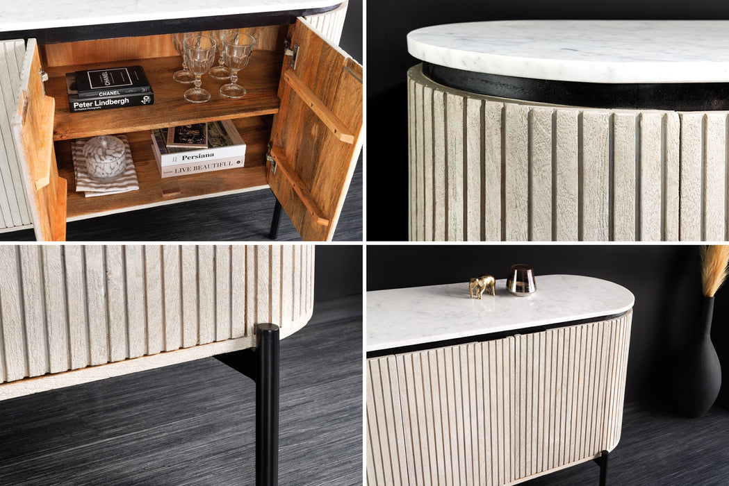 Sideboard Chicago 170cm Marmorplatte weiß Mangoholz grau