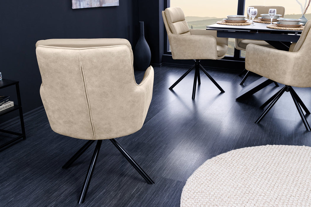 Drehsessel Grand Henry 360° mit Armlehnen Leder und Mikrofaser beige - Bild 5