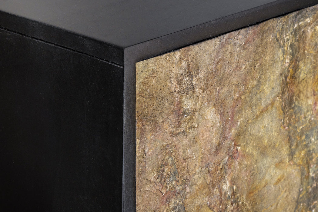 Highboard Alpenschnee 120cm Akazie Natursteinoptik schwarz natur