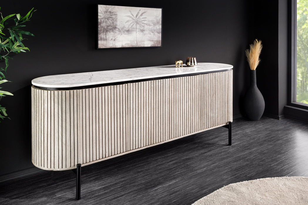 Sideboard Chicago 170cm Marmorplatte weiß Mangoholz grau