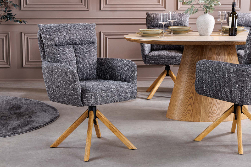 Drehstuhl Grand Henry 360° auto return texturierter Stoff grau mit Gestell Eiche Timber - Bild 2
