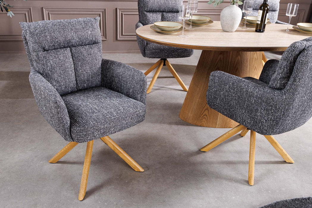 Drehstuhl Grand Henry 360° auto return texturierter Stoff grau mit Gestell Eiche Timber - Bild 5