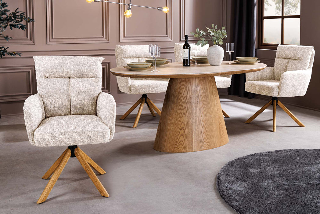 Drehstuhl Grand Henry 360° Rückholautomatik strukturierter Stoff champagner-grau mit Eiche Timber Gestell - Bild 3