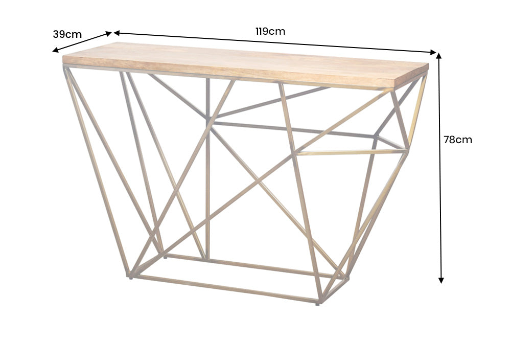 Console Diamant 120cm Eisen in Messingoptik Platte Mangoholz