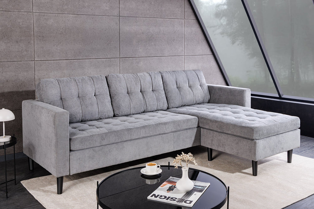 Ecksofa Visby 220cm 3-Sitzer Federkern Cord grau - Bild 3