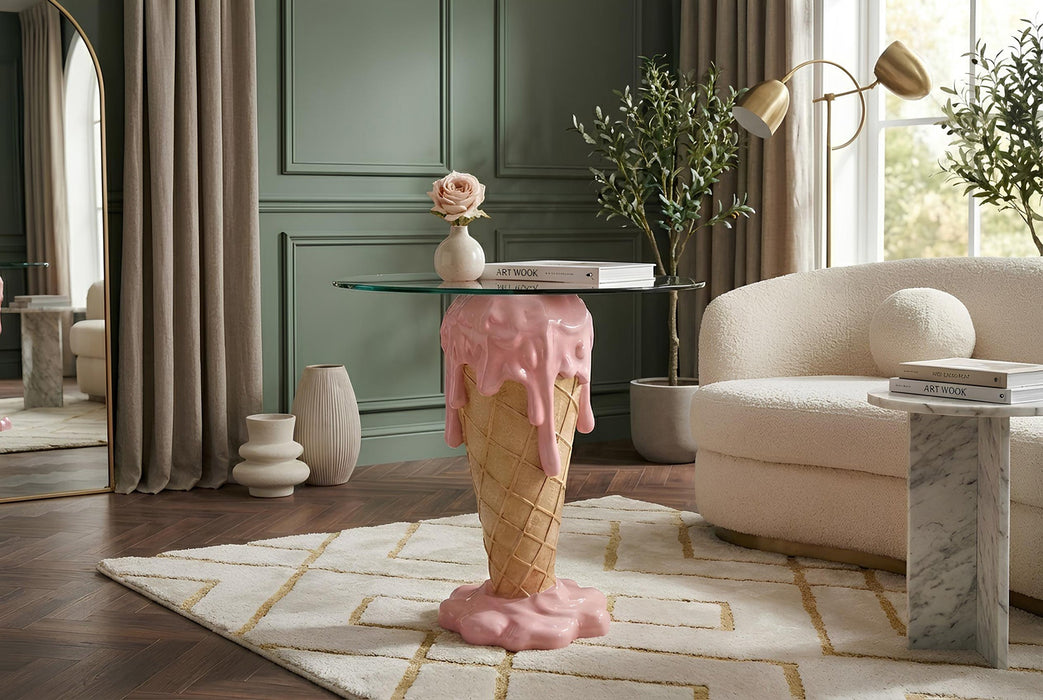 Couchtisch Eis Creme 50cm mit gehärtetem Glas rosa beige - Bild 2