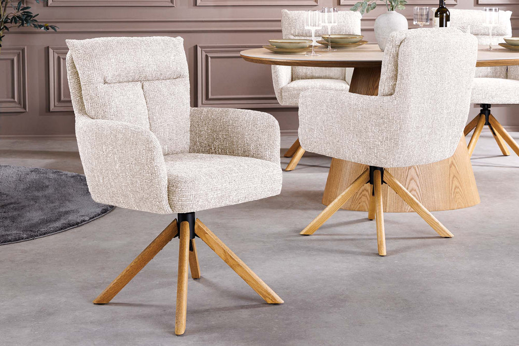 Drehstuhl Grand Henry 360° Rückholautomatik strukturierter Stoff champagner-grau mit Eiche Timber Gestell - Bild 5