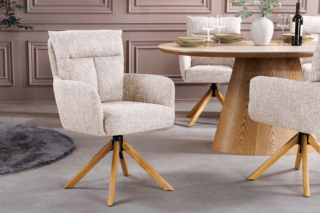 Drehstuhl Grand Henry 360° Rückholautomatik strukturierter Stoff champagner-grau mit Eiche Timber Gestell - Bild 4