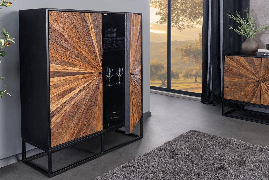 Highboard Barcelona 120cm Mangoholz und braunes Teakholz