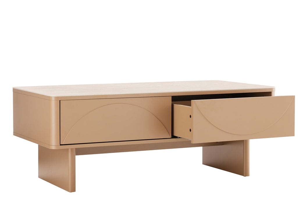 Couchtisch Abstry 120cm 3D natur mit Keramikplatte aus Travertinmarmor - Bild 4