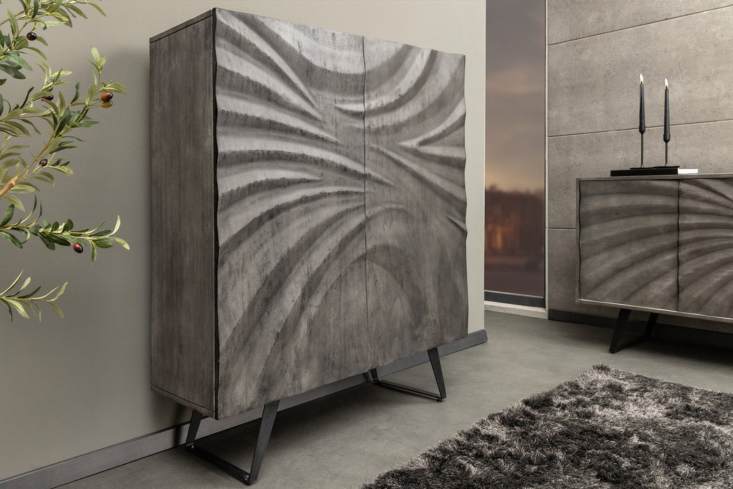 Highboard Tropical 120cm grau Akazienholz 3D-Design
