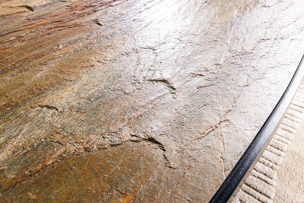 Esstisch Alpenschnee 240cm oval Naturstein-Optik rot und grün