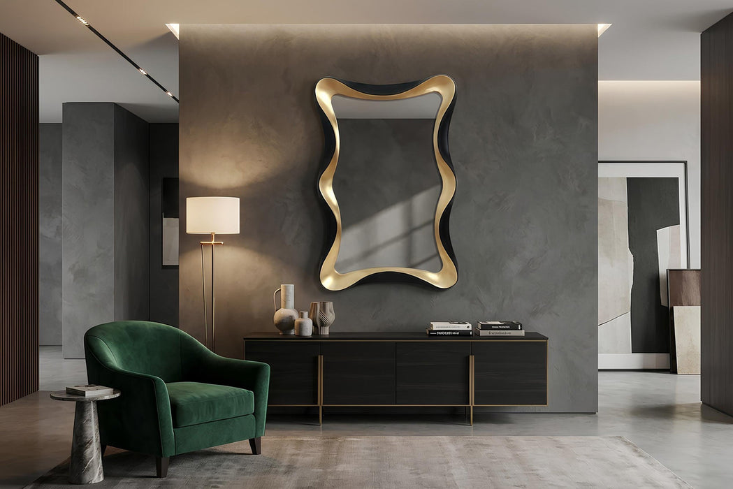 Wandspiegel Wunderland schwarz gold Frontansicht
