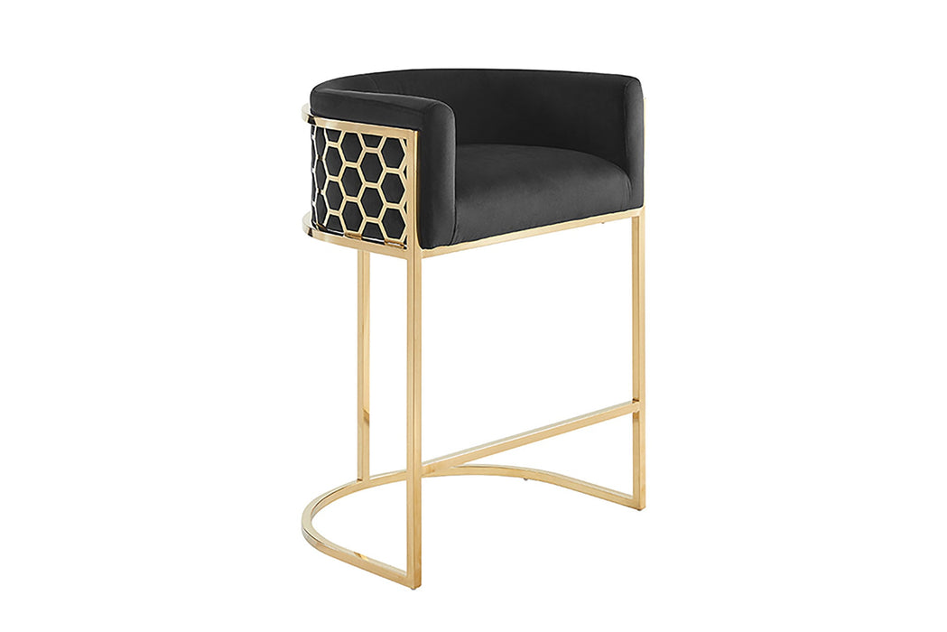 Barhocker Eleganz Samt schwarz mit goldenem Edelstahlgestell Art-Déco
