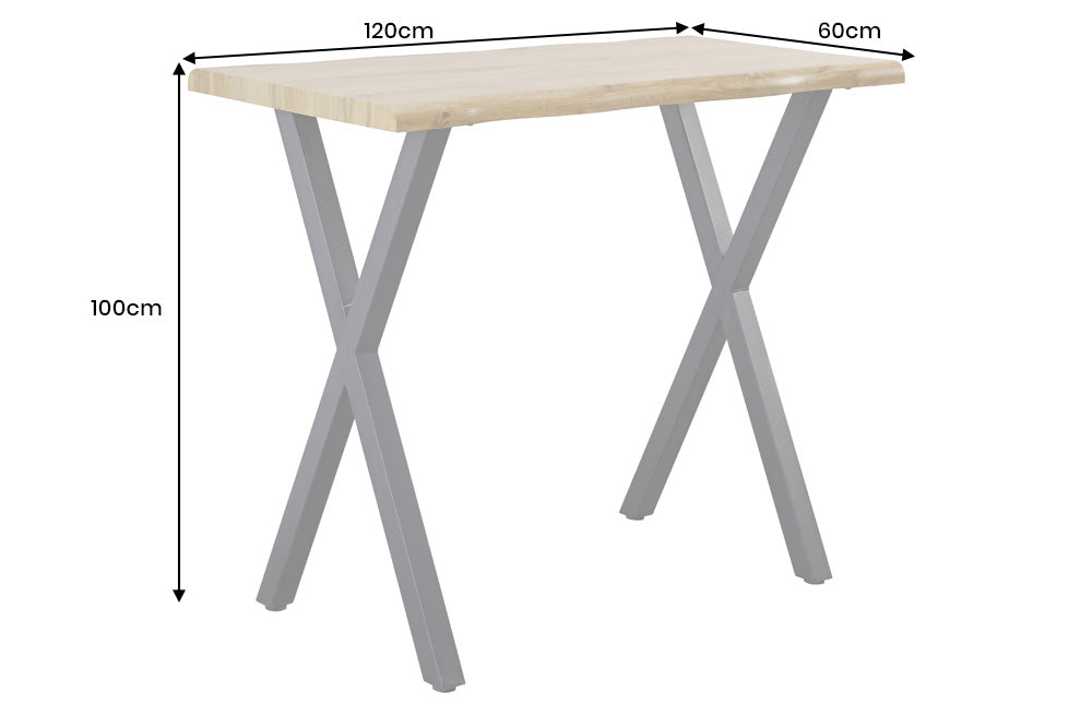 Stehtisch Untamed 120cm Tischplatte 40mm X-Beine Wildeiche Optik natur